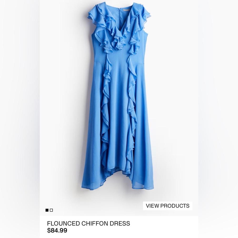 H&M Blue Asymmetrical Ruffled Midi Dress